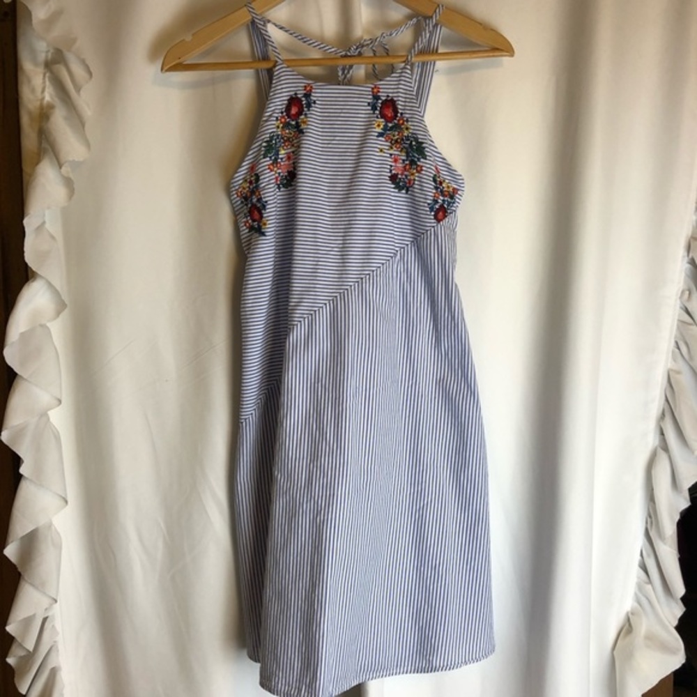 Girls striped dress with floral details